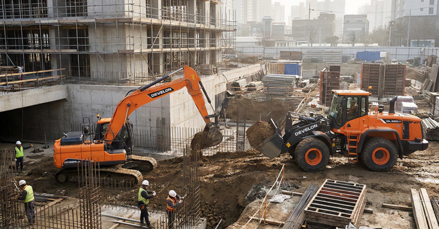 Cargador frontal en construccion